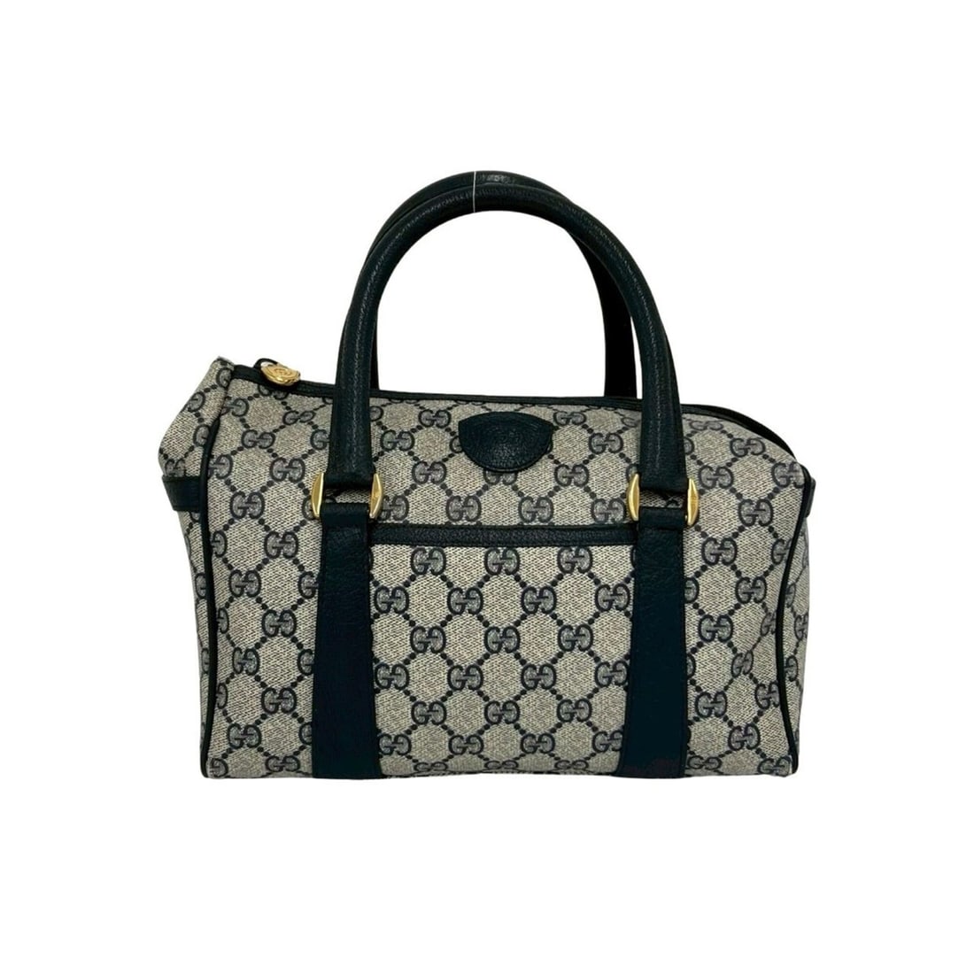 GUCCI Vintage GG Logo Leather Handbag, Mini Boston Bag, Navy, 44797: --- Catalog ---Category: SizeSize (HxWxD): 19cm x 26cm x 12cm / 7.48'' x 10.23'' x 4.72''Category: DesignType: Boston bag, HandbagColor: NavyGender: WomenMaterial: PVC , Leather Category: GeneralBrand