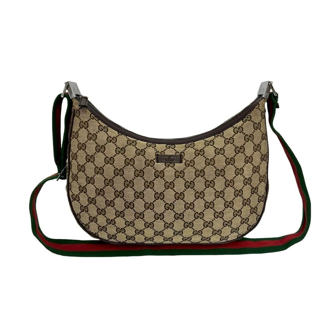 GUCCI Sherry Line GG Logo Pattern Canvas Leather Semi-One Shoulder Bag Pouch Brown 01339: --- Catalog ---Category: SizeSize (HxWxD): 18.5cm x 32.5cm x 5.5cm / 7.28'' x 12.79'' x 2.16''Category: DesignType: Pochette, Shoulder bagColor: Brown, Green, Red colorGender: WomenMaterial: Canvas , 
