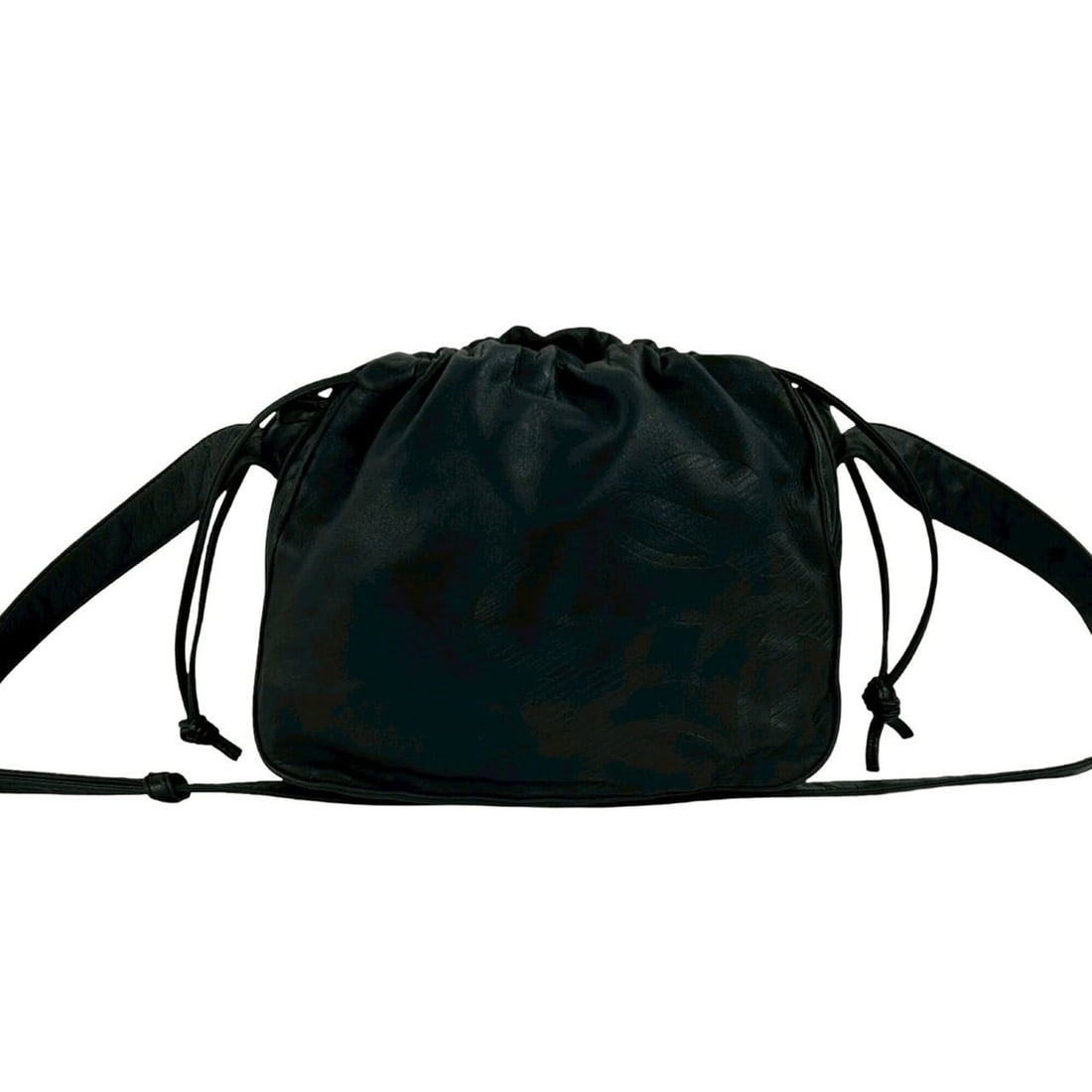LOEWE Vintage Anagram Logo Nappa Leather Drawstring Mini Shoulder Bag/Pouch, Black, 34797: --- Catalog ---Category: SizeSize (HxWxD): 19cm x 24cm x 7cm / 7.48'' x 9.44'' x 2.75''Category: DesignType: Pochette, Shoulder bagColor: BlackGender: WomenMaterial: Leather Category: GeneralBrand: Lo