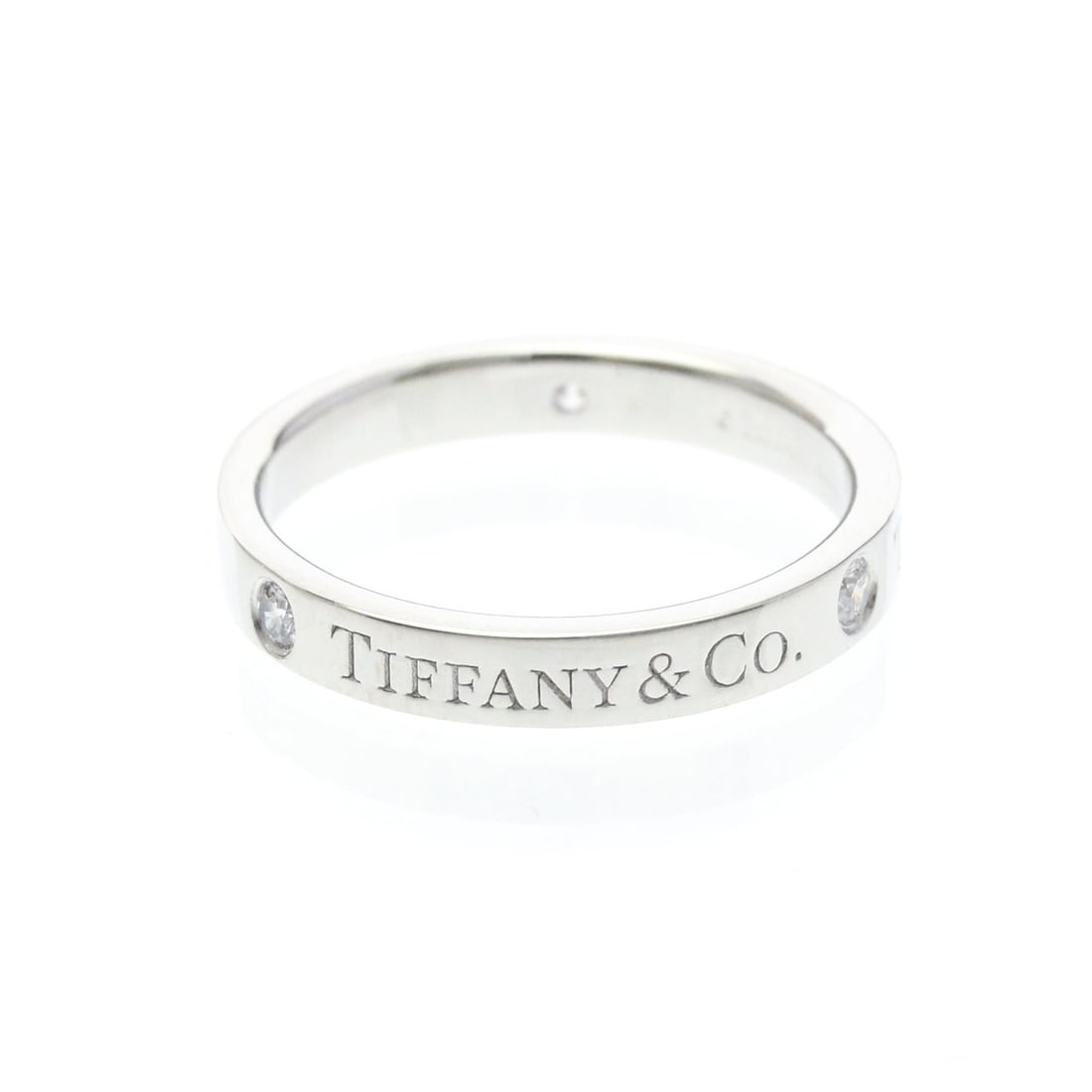Tiffany Flat Band Ring With 3 Diamonds Platinum Fashion Diamond Band Ring Silver (1 of 20)