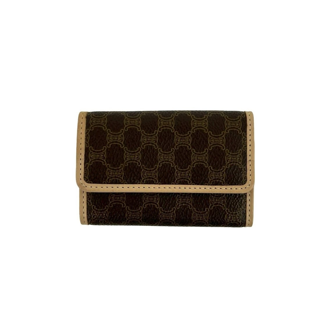 CELINE Macadam Blazon Triomphe Leather Tri-fold Accessory Key Case/Key Cover, Brown, 38162: --- Catalog ---Category: DesignType: KeycaseColor: BrownGender: WomenMaterial: Leather , PVC Category: GeneralBrand: CelineCategory: Physical PropertiesSize (HxWxD): 7cm x 10cm x 1cm / 2.75'' x 3.93''