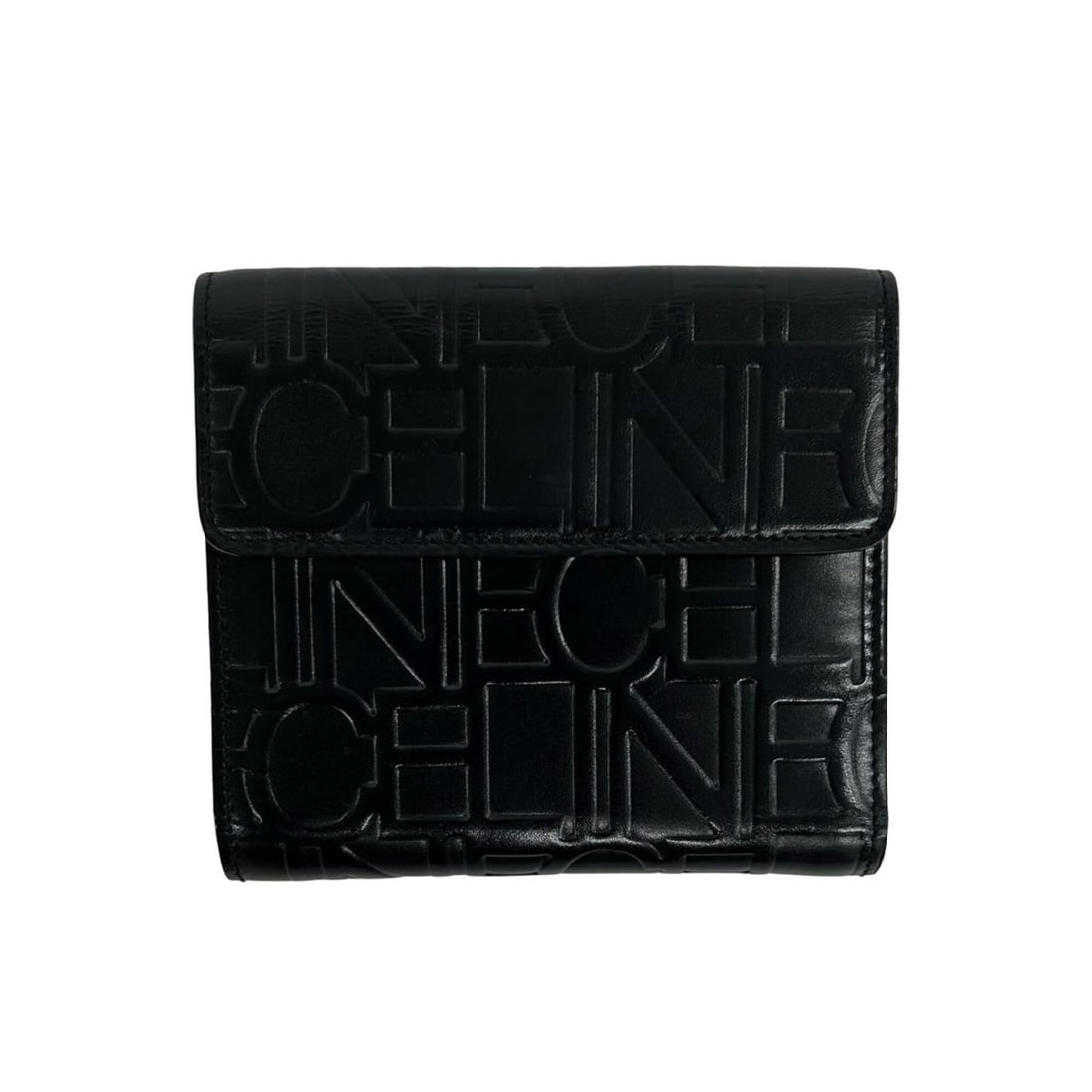 CELINE Logo Embossed Leather Tri-fold Wallet, Mini Coin Purse, Business Card Holder/Card Case, Black (1 of 10)