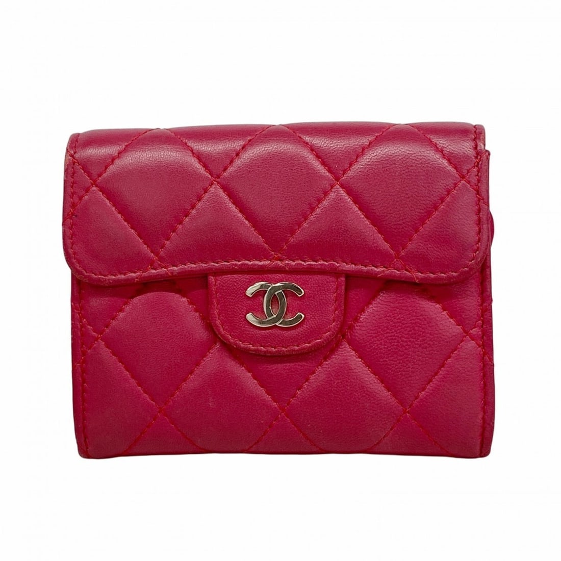 Chanel business card holder/card case, Matelassé lambskin, red, women's. (1 of 16)