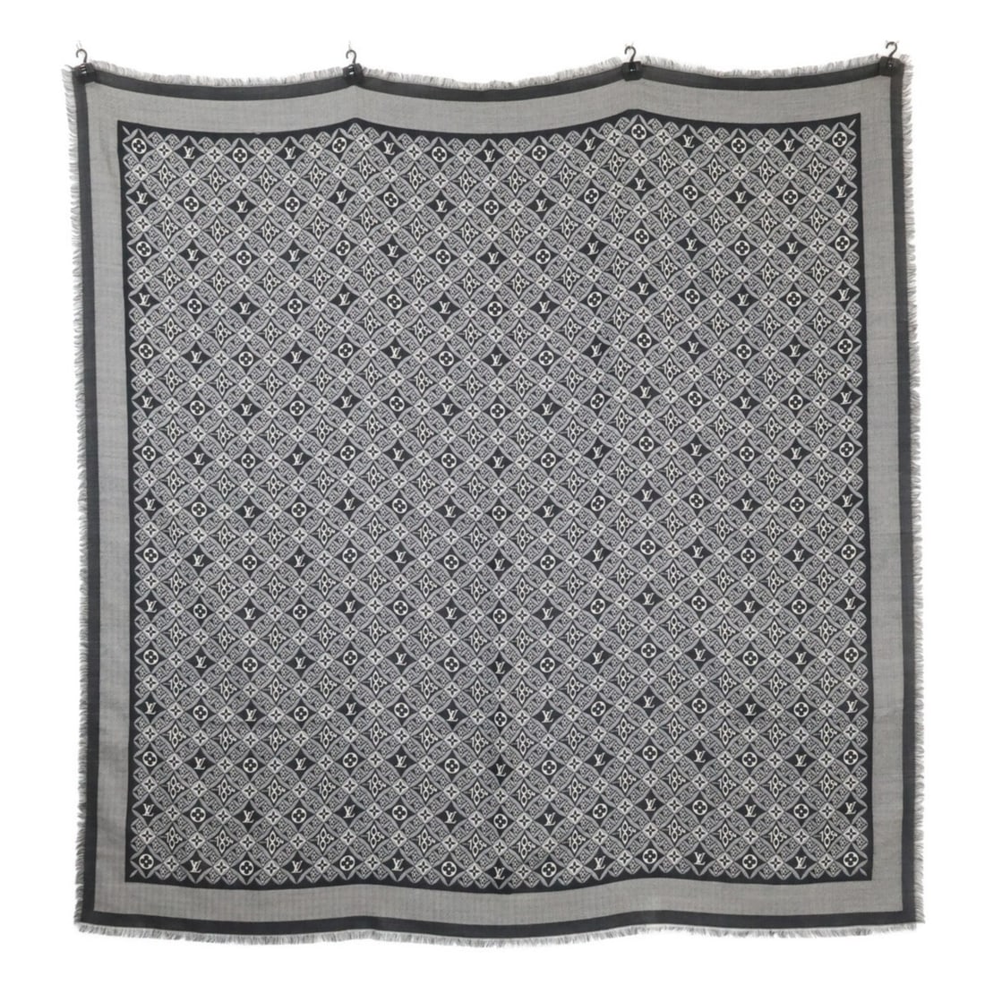 LOUIS VUITTON MP2821 SINCE 1854 Monogram Silk Wool Shawl Stole Scarf Black Women's: --- Catalog ---Category: SizeSize (LxW): 1.39m x 1.41m / 54.72'' x 55.51''Category: DesignType: ShawlColor: BlackGender: WomenMaterial: Silk Category: GeneralBrand: Louis Vuitton--- Item List ---Secti
