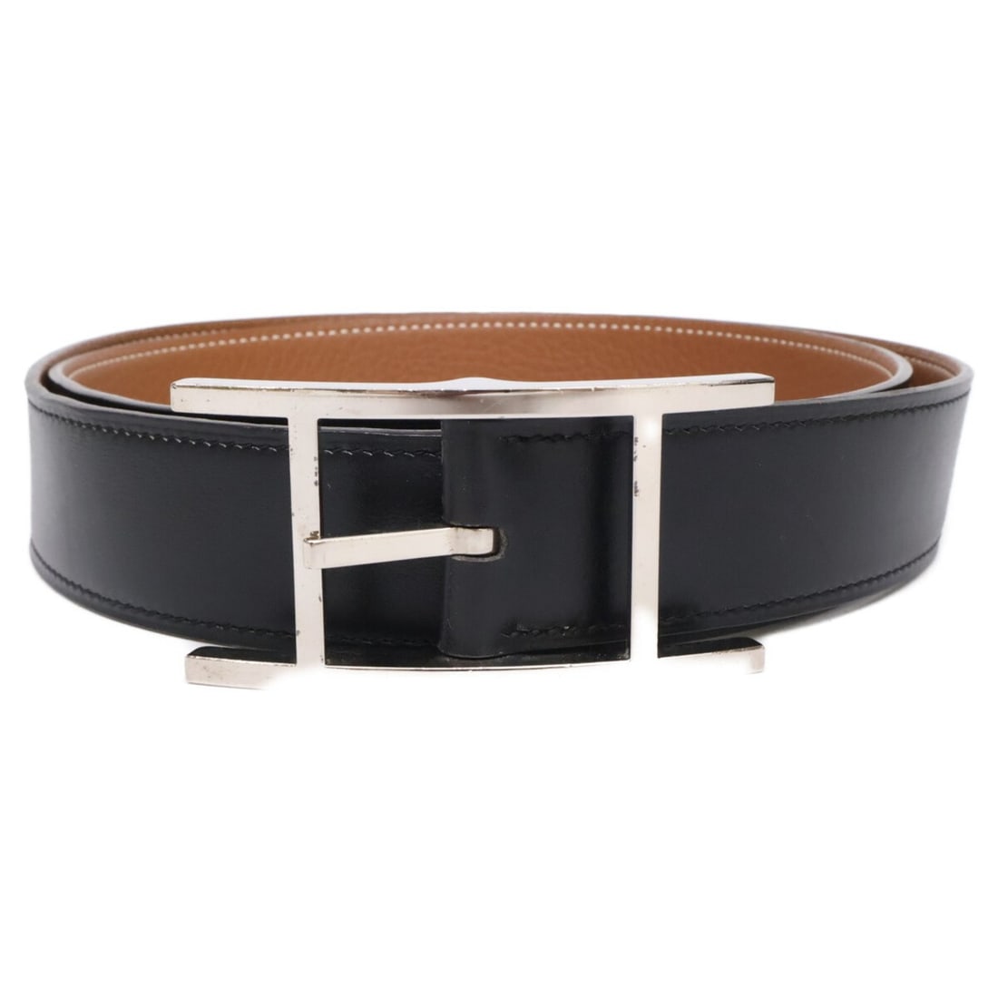 HERMES Hermes Cantin ?R stamp Box Calf Veau Togo Reversible Belt 95 Black Gold Men's (1 of 10)