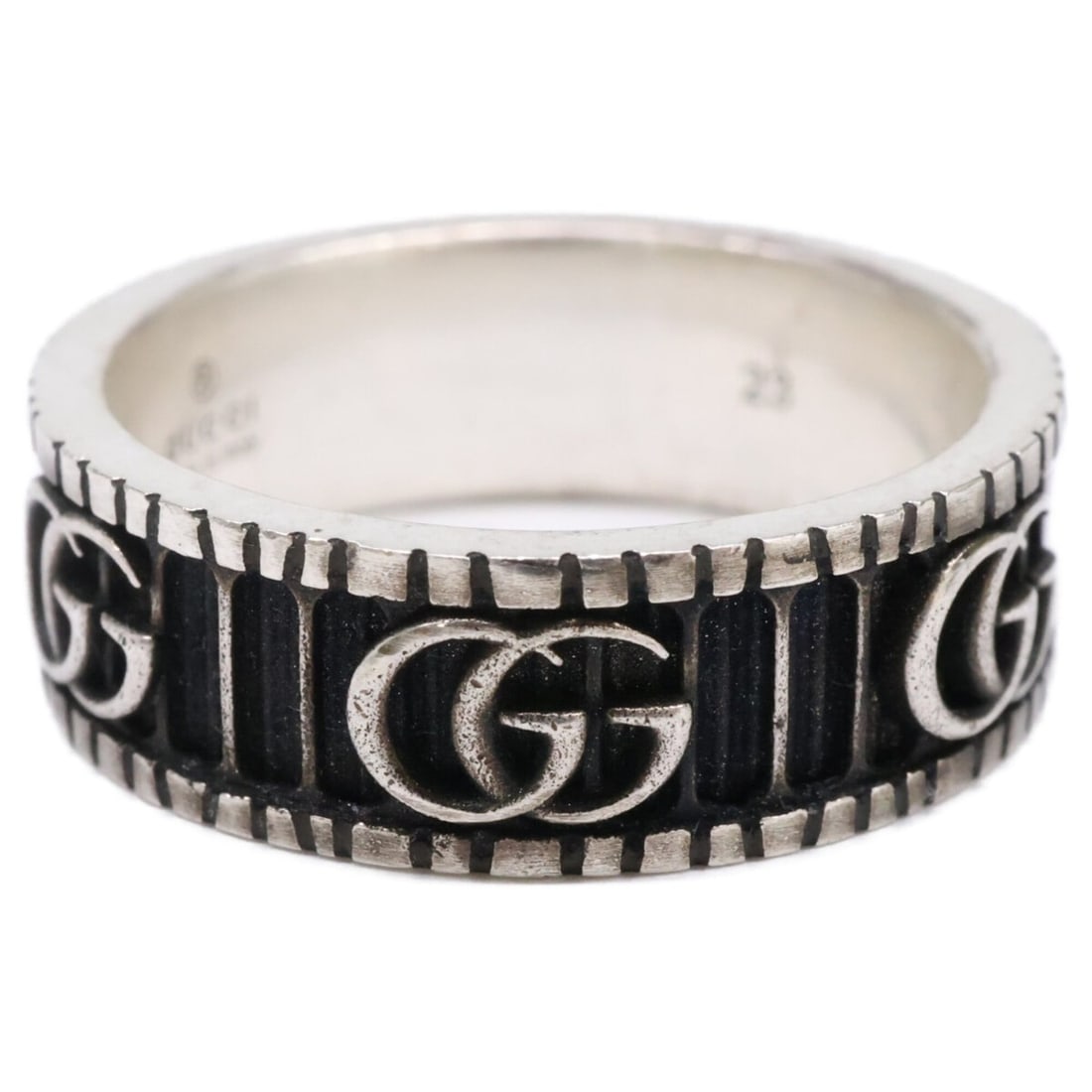 GUCCI 551899 Ag925 Double G Wide Ring, Size 23, Silver, Men's: --- Catalog ---Category: SizeUS Size: 10.5Brand Size: 22Category: DesignType: Band ringColor: SilverGender: MenMaterial: Silver 925Category: GeneralBrand: Gucci--- Item List ---Section: ConditionRanki