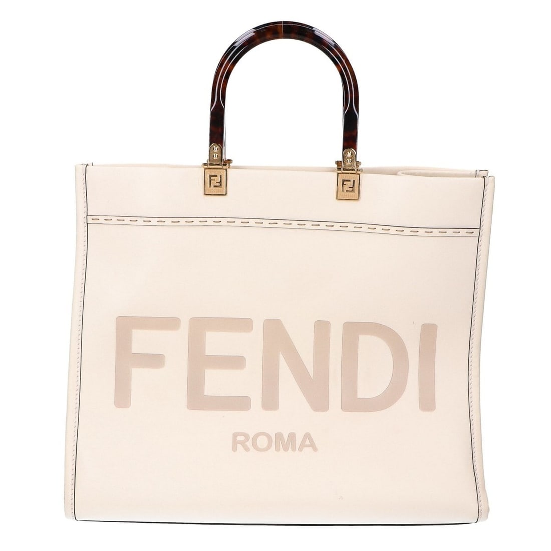 FENDI 8BH386 Calf Leather Sunshine Medium Handbag Tote Bag Off-White Gold Hardware Women's (1 of 13)