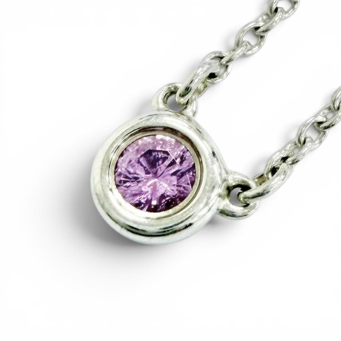 TIFFANY&Co. Tiffany By the Yard 925 Pink Sapphire Pendant Necklace, Silver, Made in Spain, Weight: --- Catalog ---Category: SizePendant Size: 4mm / 0.15''Neck Circumference: 41 cm / 16.14''Category: DesignColor: SilverStone: SapphireGender: WomenMaterial: Silver 925Necklace Type: NecklaceCategory: 
