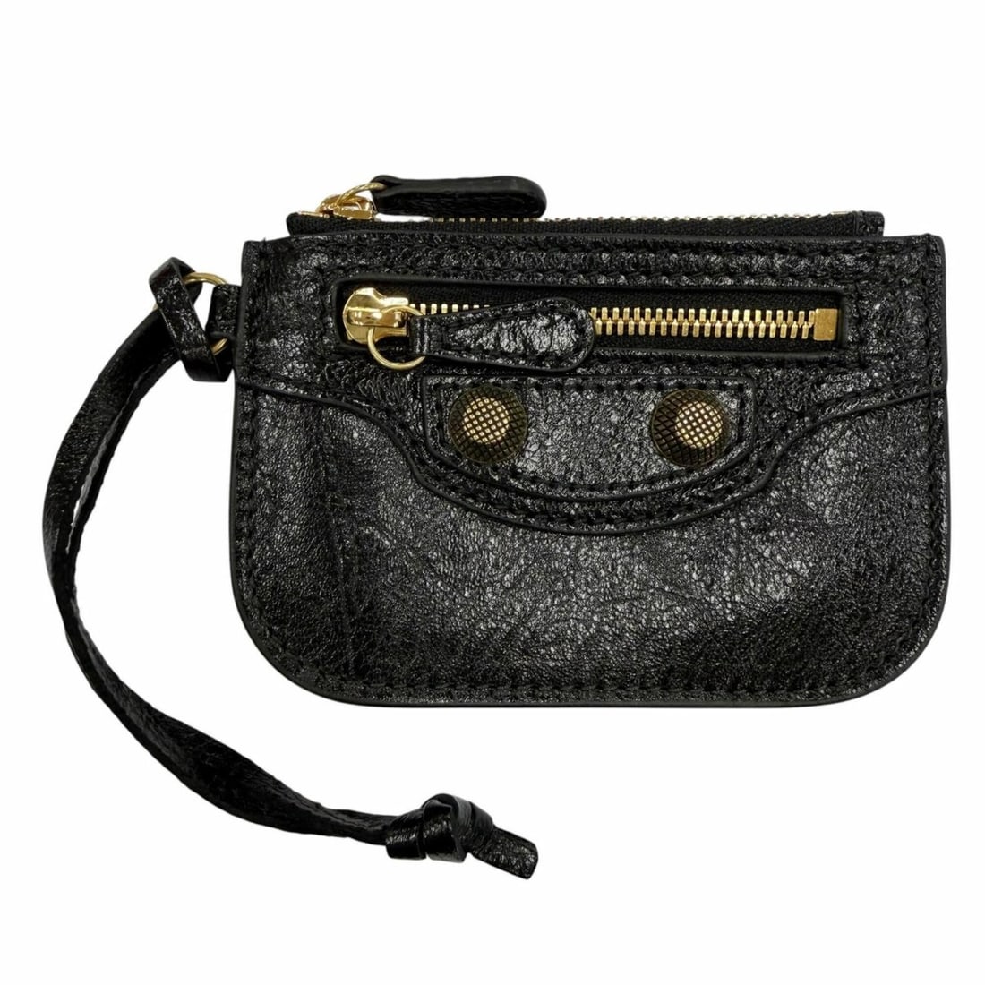 BALENCIAGA 776769 Leather Wallet/Coin Purse, Small Item Case, Black with Gold Hardware, Made in (1 of 13)