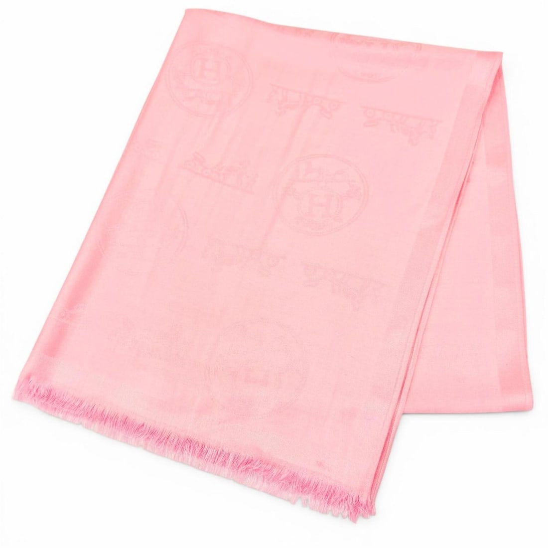 HERMES logo design mini fringe cashmere silk stole/scarf/shawl in pink. Highly recommended for (1 of 10)