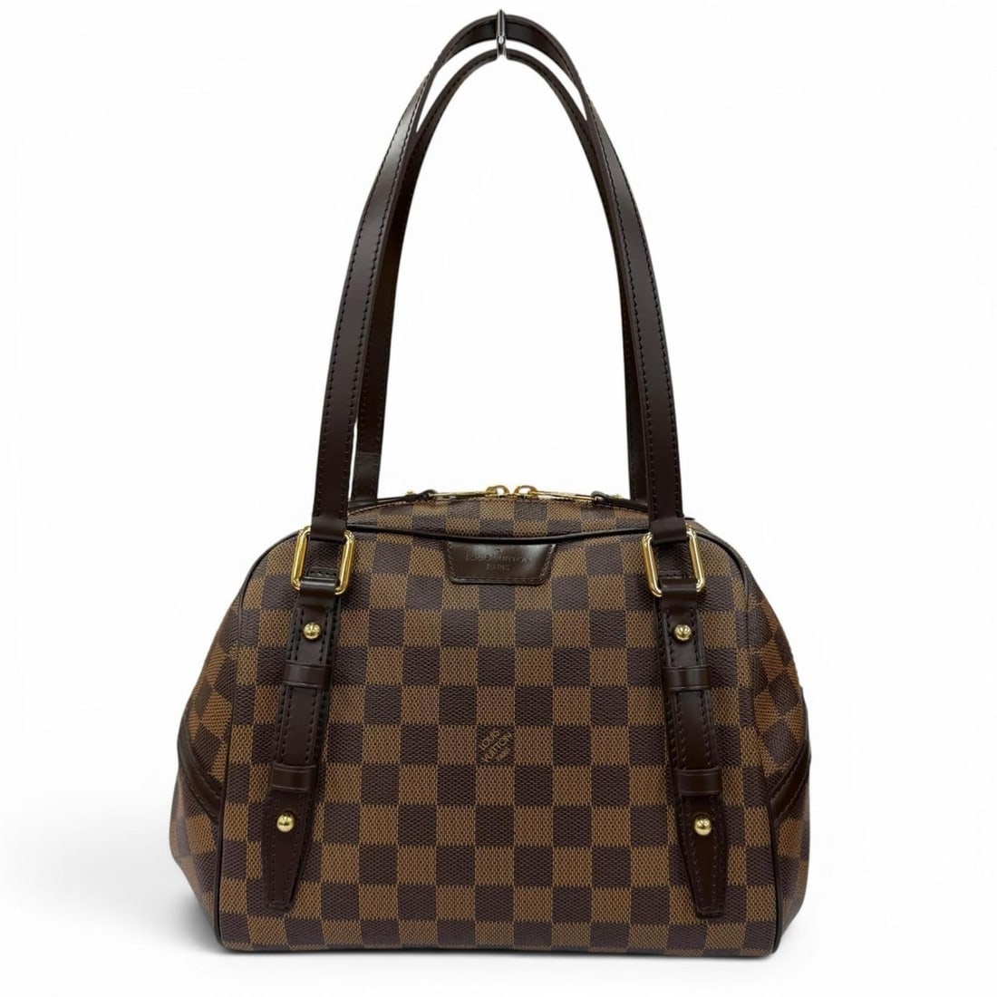 LOUIS VUITTON N41157 Damier Rivington PM Canvas Handbag Brown Made in France Women's with Box and: --- Catalog ---Category: SizeSize (HxWxD): 19cm x 23cm x 14cm / 7.48'' x 9.05'' x 5.51''Category: DesignType: HandbagColor: BrownGender: WomenMaterial: Damier Canvas Category: GeneralMPN: N41157Brand: