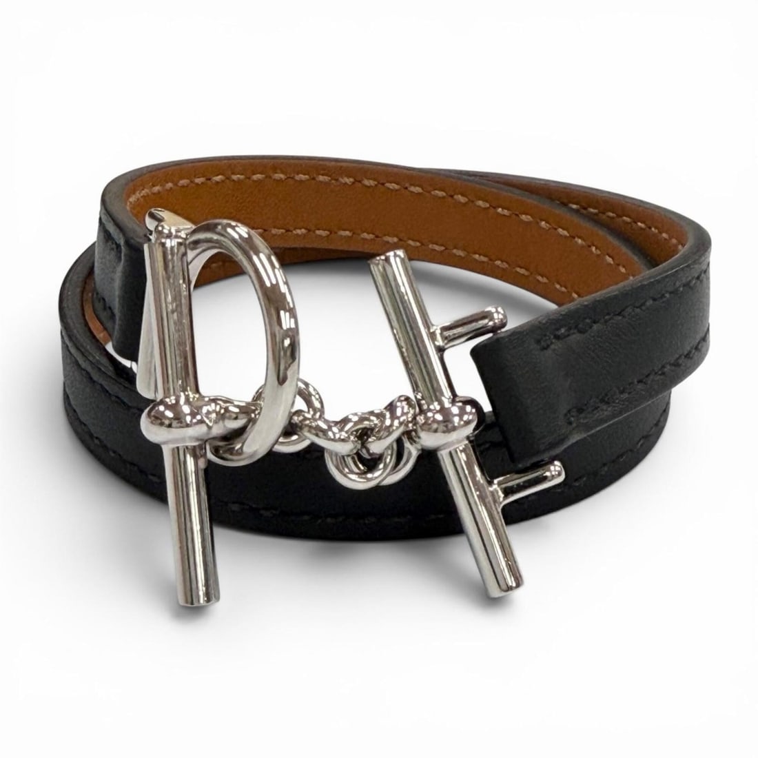 HERMES Croisière Double Tour leather bracelet with silver hardware, purchased in May 2025. Black, K (1 of 9)