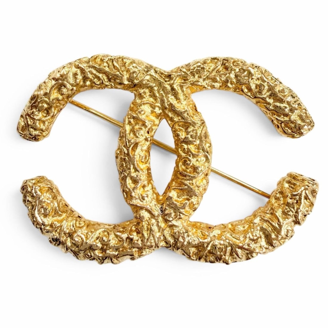 CHANEL Vintage 93A Coco Mark Lava Brooch, Gold, Made in France, Women's, with Box (1 of 15)