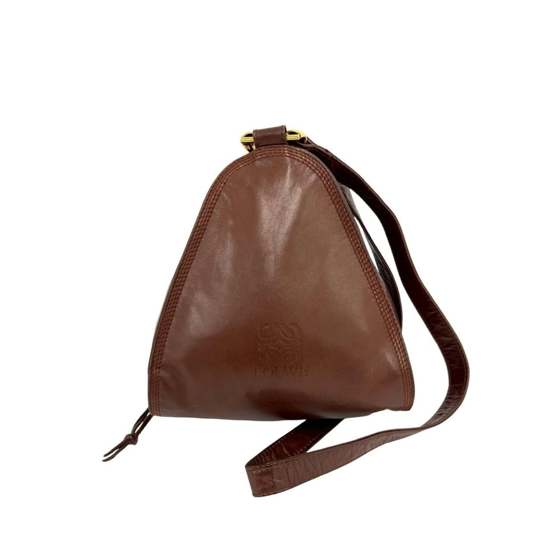 LOEWE Vintage Anagram Logo Leather Mini Semi One Shoulder Bag Pouch Brown 39276 (1 of 10)