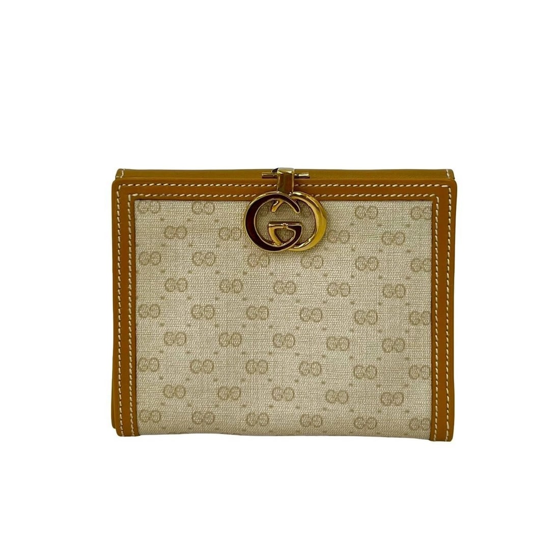 GUCCI Vintage Old Gucci Micro GG Logo Leather Bi-fold Wallet, Camel/Ivory, 46110: --- Catalog ---Category: SizeSize (HxWxD): 10cm x 12cm x 1.5cm / 3.93'' x 4.72'' x 0.59''Category: DesignType: Wallet (bi-fold)Color: Beige, IvoryGender: WomenMaterial: Leather , PVC Category: General