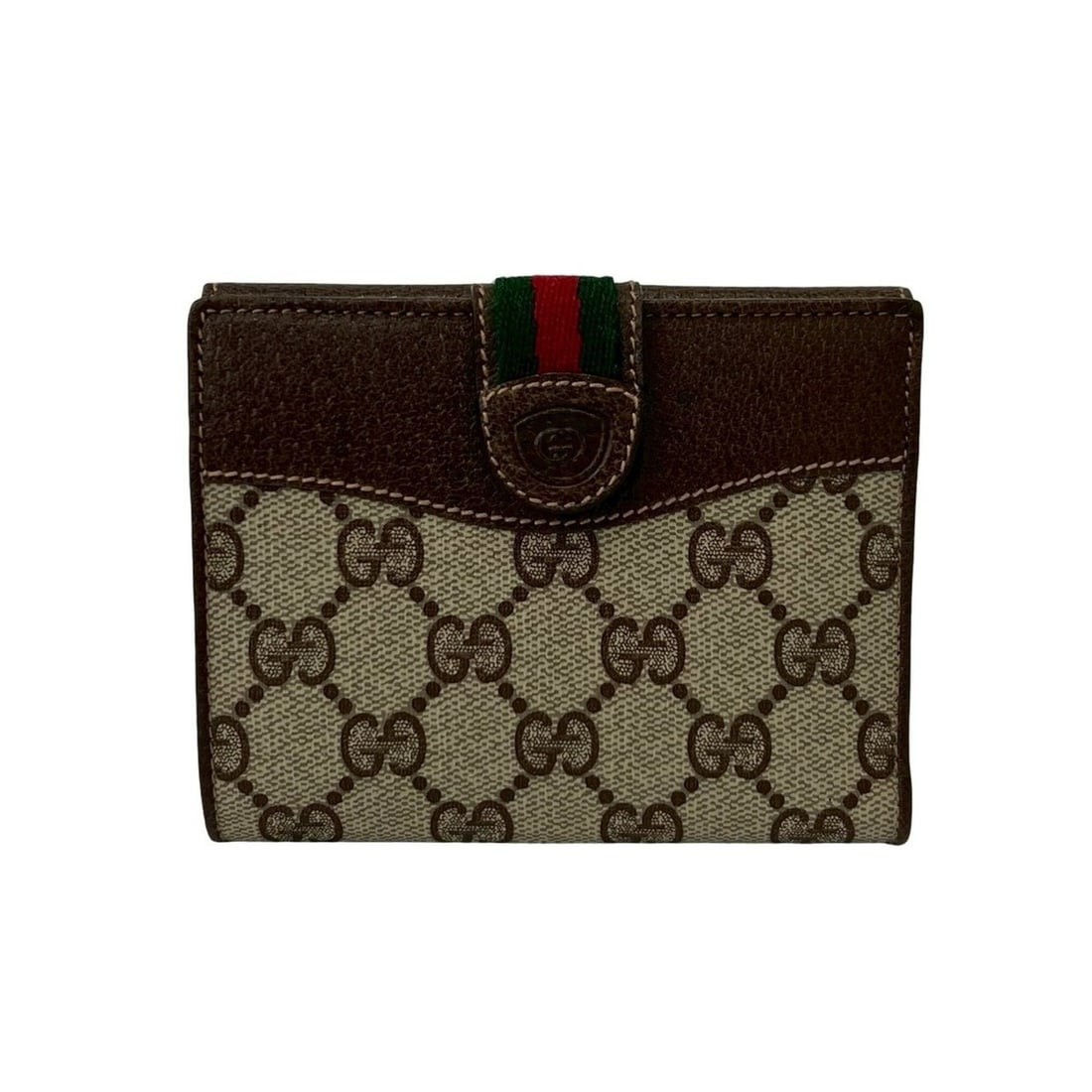GUCCI Vintage Sherry Line GG Logo Leather Bi-fold Wallet, Brown, 46102: --- Catalog ---Category: SizeSize (HxWxD): 9.5cm x 12cm x 1.5cm / 3.74'' x 4.72'' x 0.59''Category: DesignType: Wallet (bi-fold)Color: Brown, Green, Red colorGender: WomenMaterial: Leather , PVC Categ
