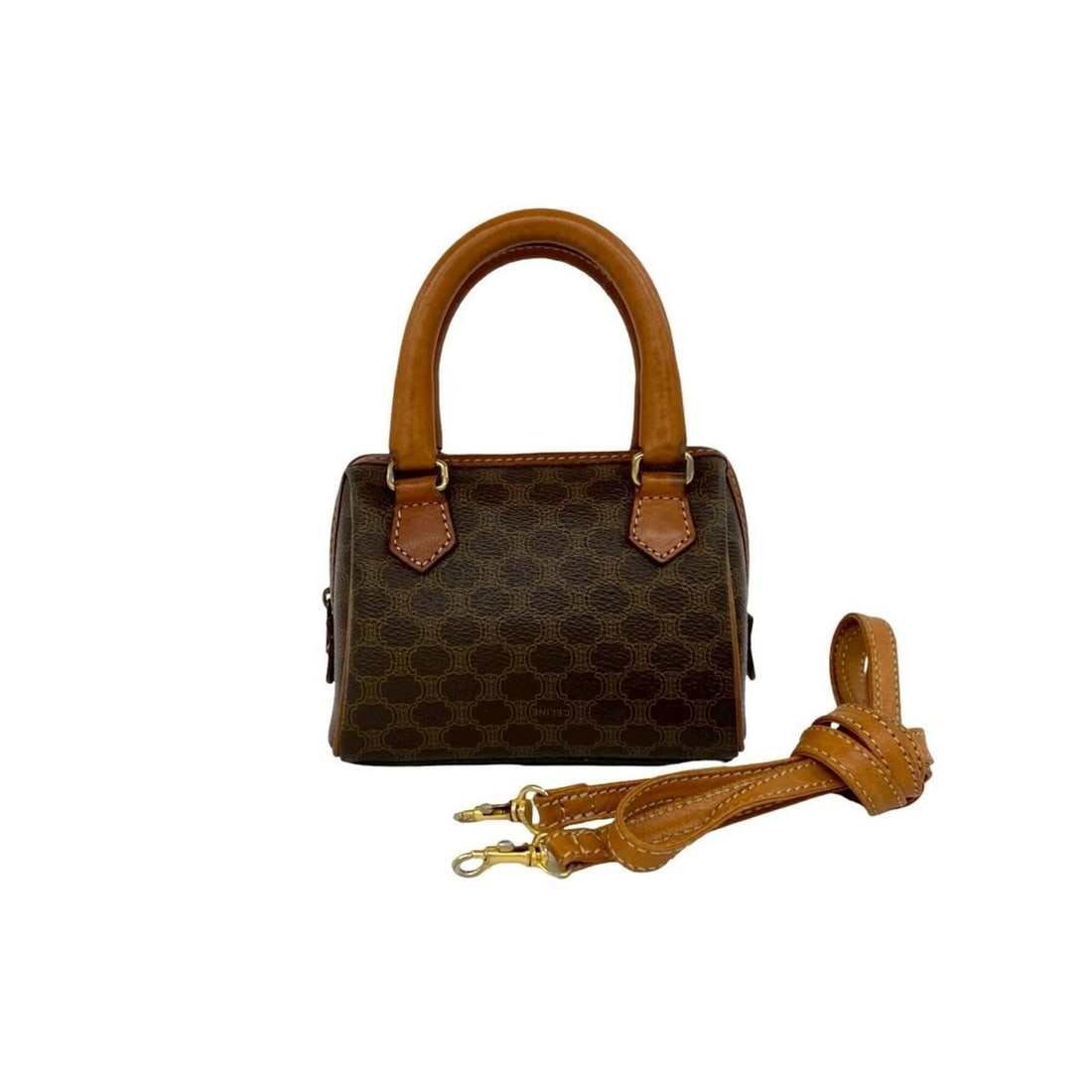 CELINE Vintage Macadam Blazon Pattern Leather 2-Way Mini Handbag/Shoulder Bag Brown 27727: --- Catalog ---Category: SizeSize (HxWxD): 10cm x 14cm x 7cm / 3.93'' x 5.51'' x 2.75''Category: DesignType: Handbag, Shoulder bagColor: BrownGender: WomenMaterial: PVC , Leather Category: GeneralBran