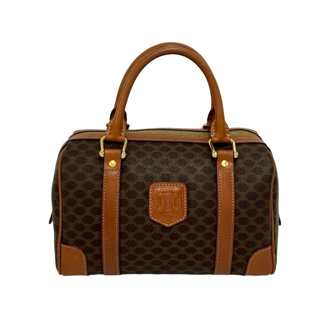 CELINE Vintage Macadam Blazon Triomphe Pattern Leather Handbag Mini Boston Bag Brown 85496: --- Catalog ---Category: SizeSize (HxWxD): 16cm x 25.5cm x 14cm / 6.29'' x 10.03'' x 5.51''Category: DesignType: Boston bag, HandbagColor: BrownGender: WomenMaterial: PVC , Leather Category: GeneralBr