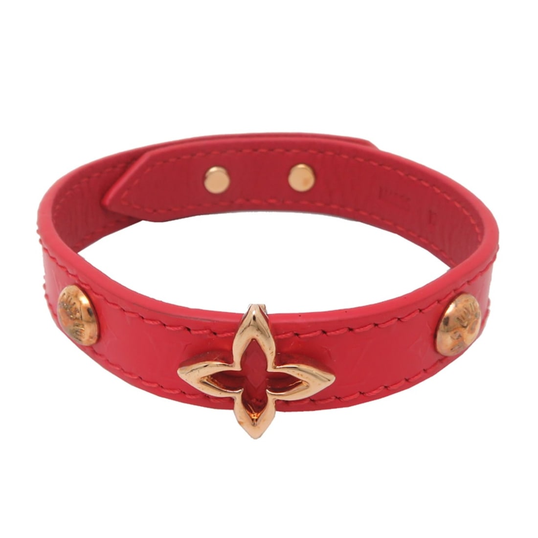 Louis Vuitton Flower Bracelet for Women and Men, M6535 (Discontinued), Monogram Red: --- Catalog ---Category: SizeLength: 25cm / 9.84''Category: DesignType: Charm braceletColor: Gold, Red colorGender: Men,WomenMaterial: Leather, MonogramCategory: GeneralMPN: M6535Brand: Louis VuittonC