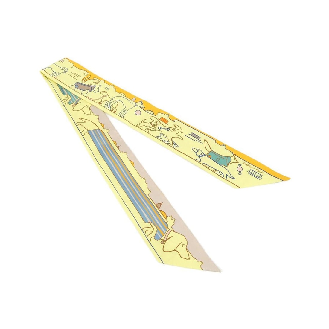Hermes LES CHIENS PARISIENS Twilly 064116S Scarf Muffler: --- Catalog ---Category: SizeSize (LxW): 5cm x 86cm / 1.96'' x 33.85''Category: DesignType: ScarfColor: Orange, YellowGender: Men,WomenMaterial: Silk Category: GeneralMPN: 064116SBrand: Hermes--- Item