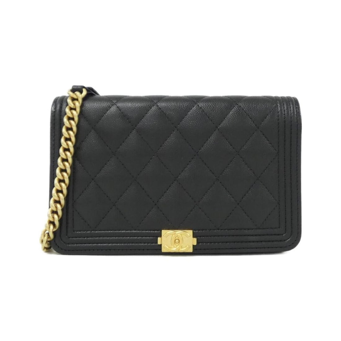 Chanel Boy line AP1117 wallet chain: --- Catalog ---Category: SizeSize (HxWxD): 13cm x 19cm x 4cm / 5.11'' x 7.48'' x 1.57''Category: DesignType: Chain/Shoulder walletColor: BlackGender: WomenMaterial: Grained Calfskin Category: GeneralM