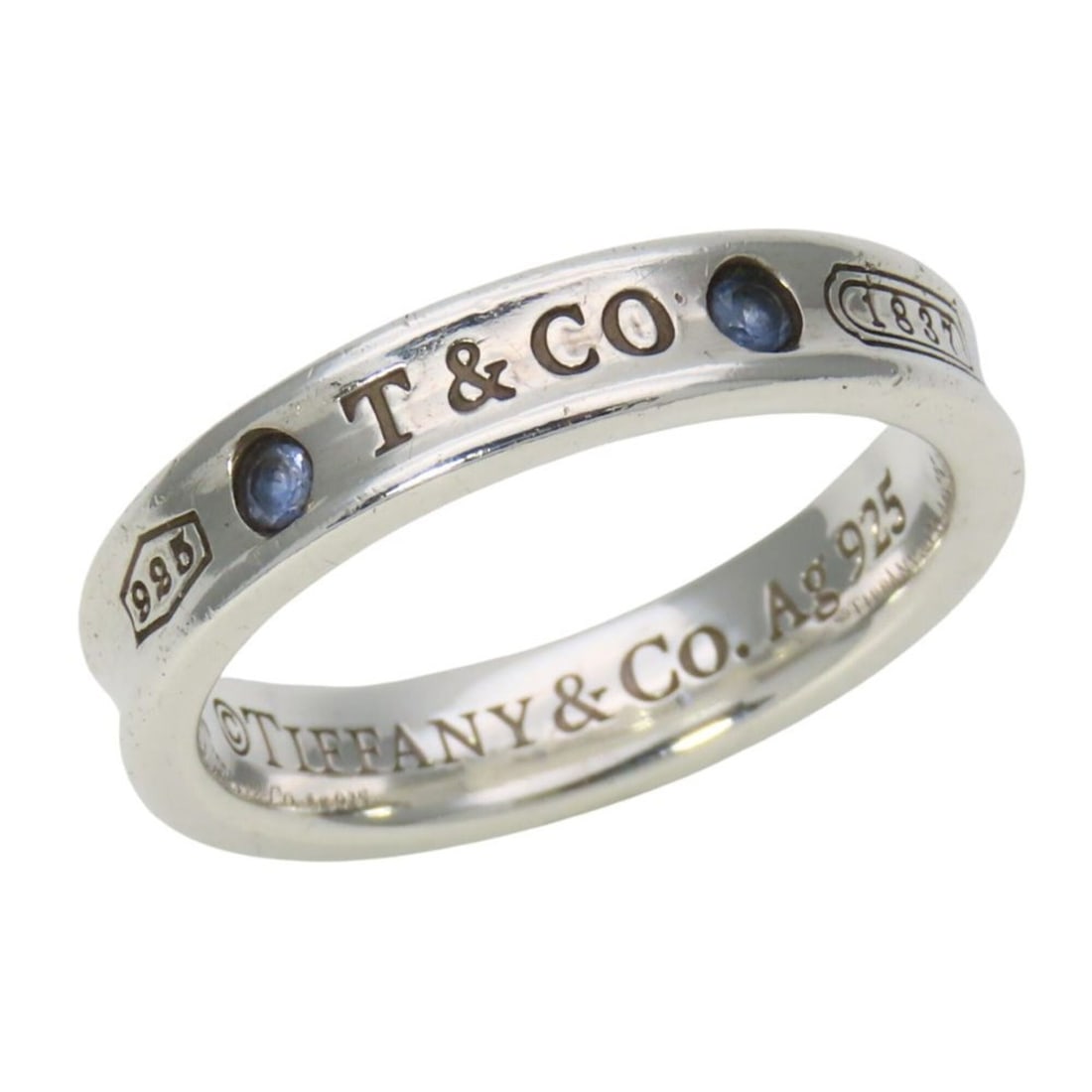 Tiffany & Co. 1837 Narrow Ring, Sterling Silver 925, Sapphire, Montana, Women's. (1 of 10)