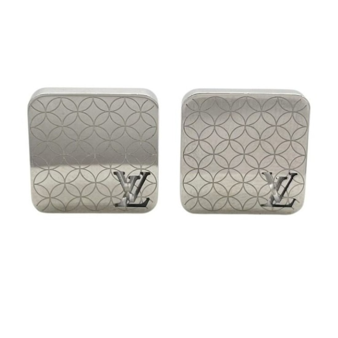 LOUIS VUITTON Louis Vuitton Cufflinks Bouton de Manchette M65043 Silver Metal Men's Damier (1 of 10)