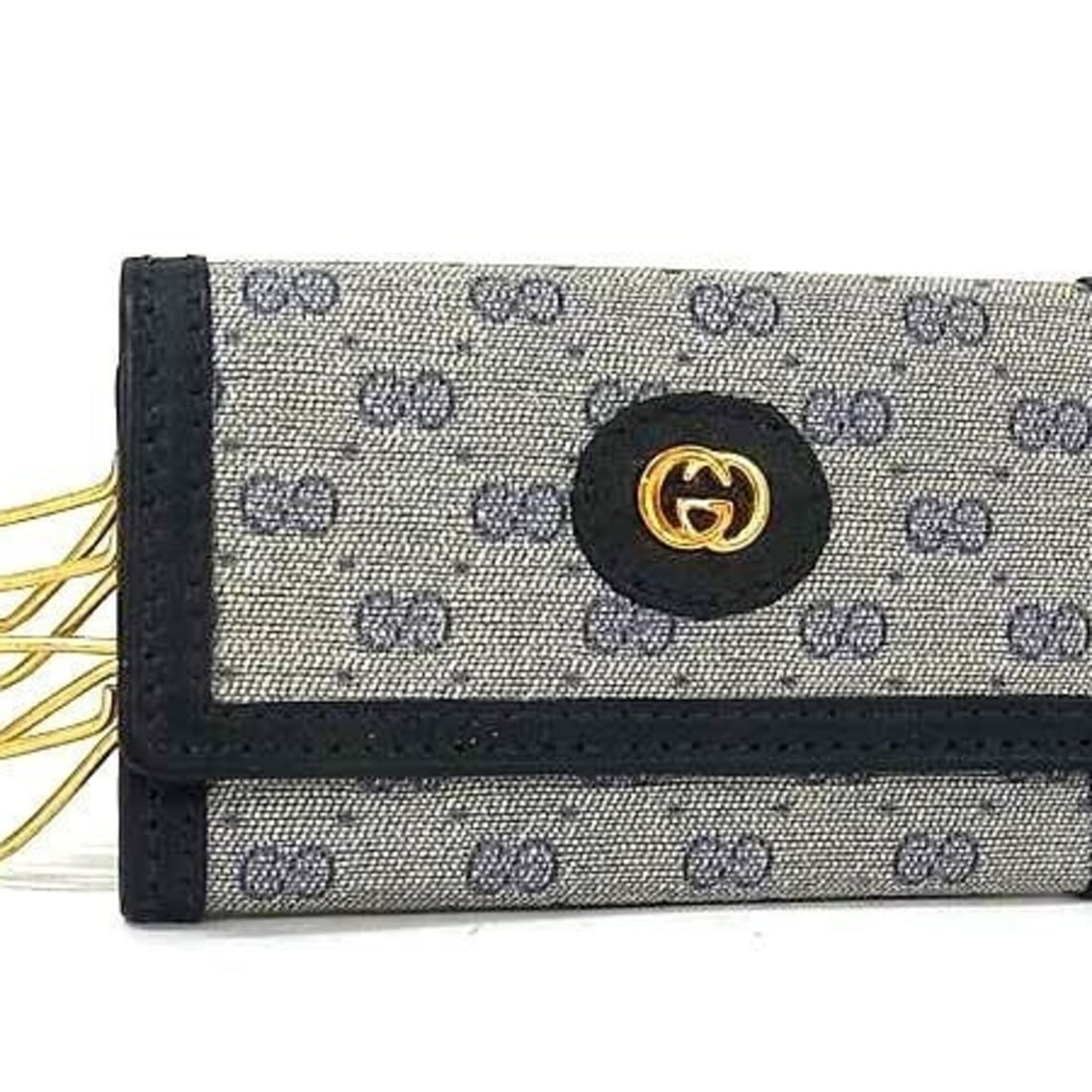 GUCCI Key Case, Micro GG, Gray/Navy Coated Canvas, Women's, 4-Key Holder, Vintage Gucci (1 of 9)