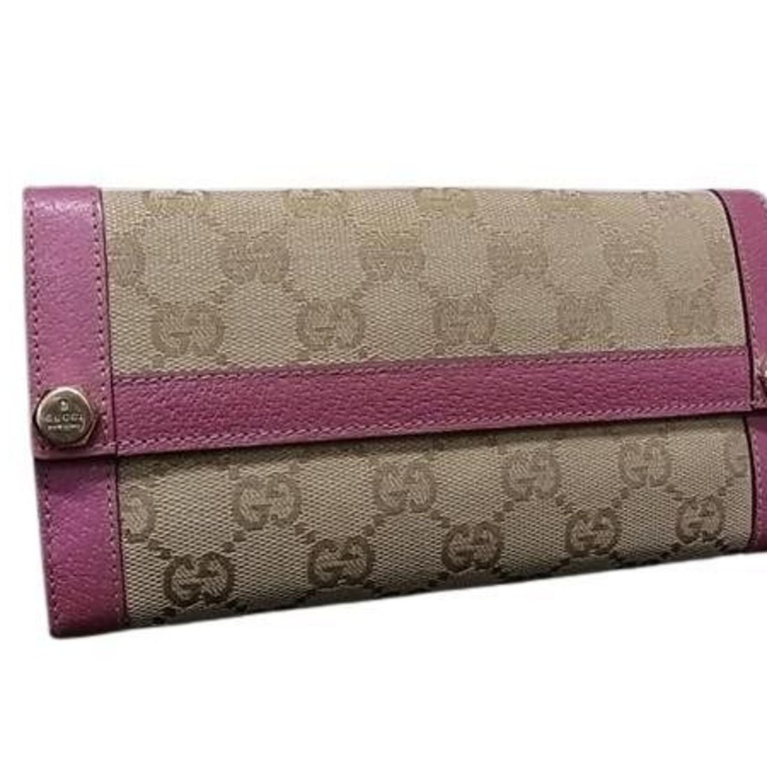 GUCCI GG Canvas Long Wallet 153211 Brown x Pink Leather Women's Bi-fold (1 of 10)
