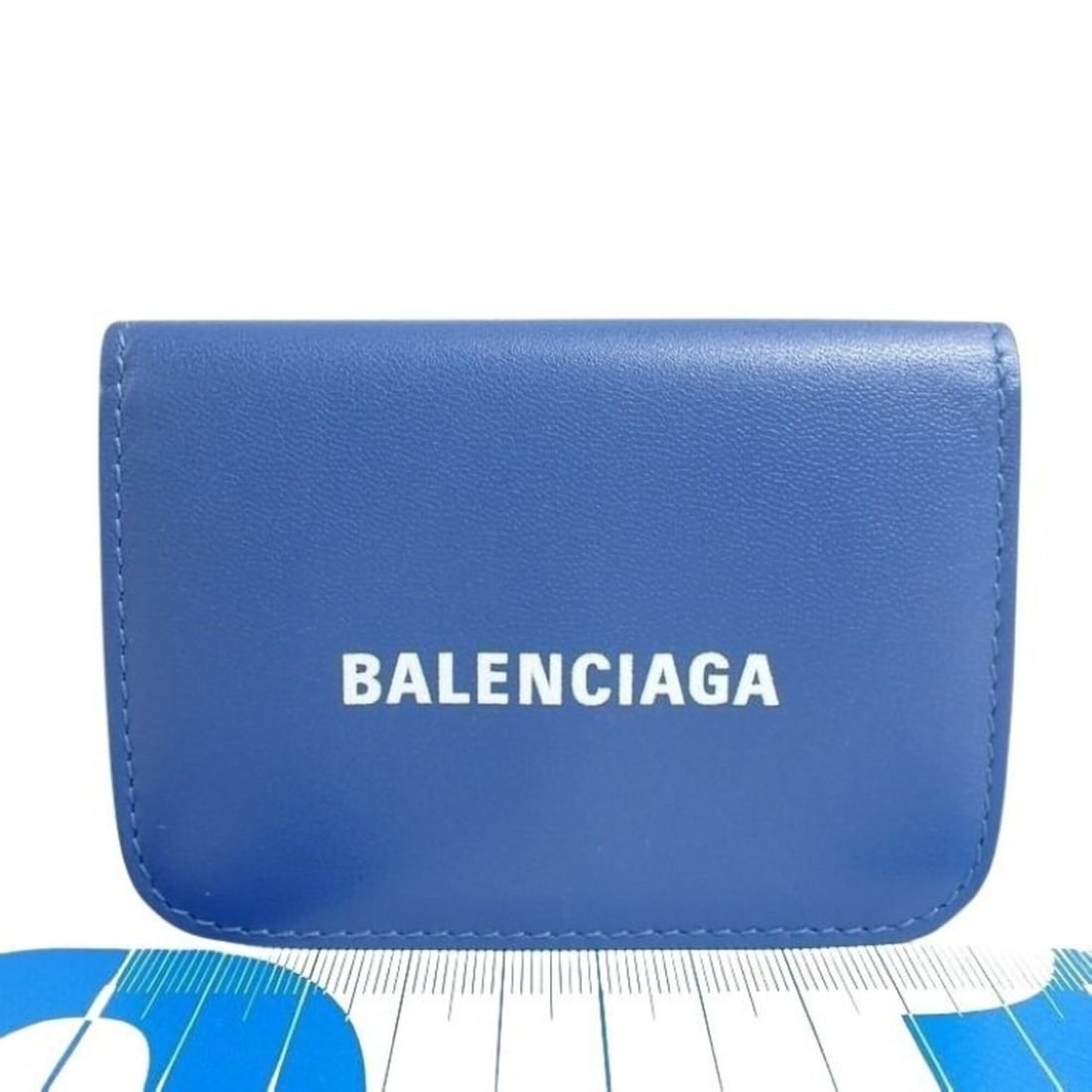 BALENCIAGA Balenciaga Tri-fold Wallet Cash Mini 593813 Blue Leather Men's Women's (1 of 7)