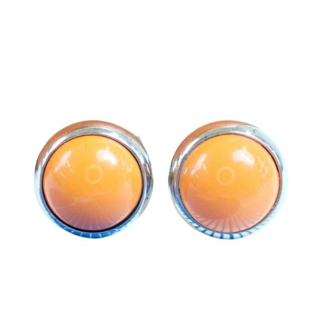 HERMES Eclipse Earrings, Orange and Silver Metal, Women's (1 of 6)