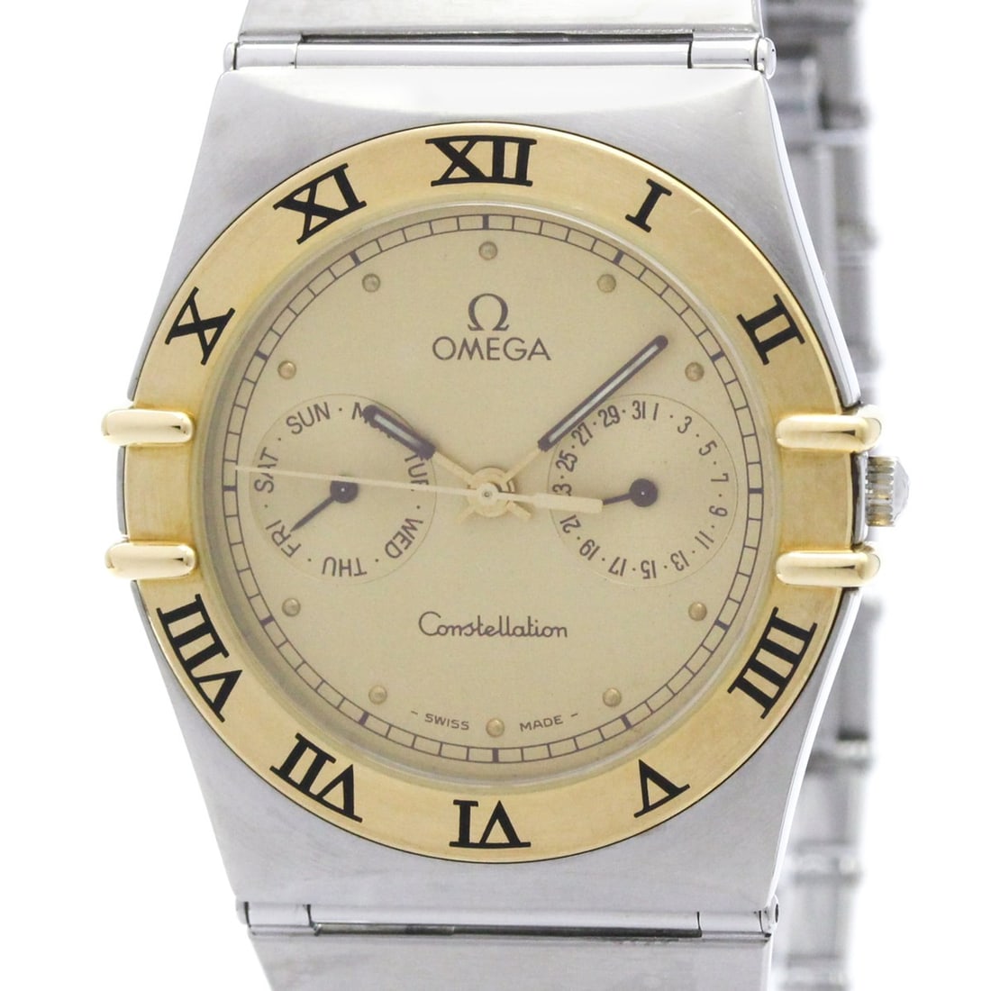 OMEGA Constellation Day Date 18K Gold Steel Quartz Mens Watch 396.1070 Polished: --- Catalog ---Category: SizeCase Diameter: 33mm / 1.3''Category: DesignType: WristwatchStyle: Dress/FormalGender: MenColor (Dial): GoldMaterial (Band): Stainless steelMaterial (Case): Stainless steel