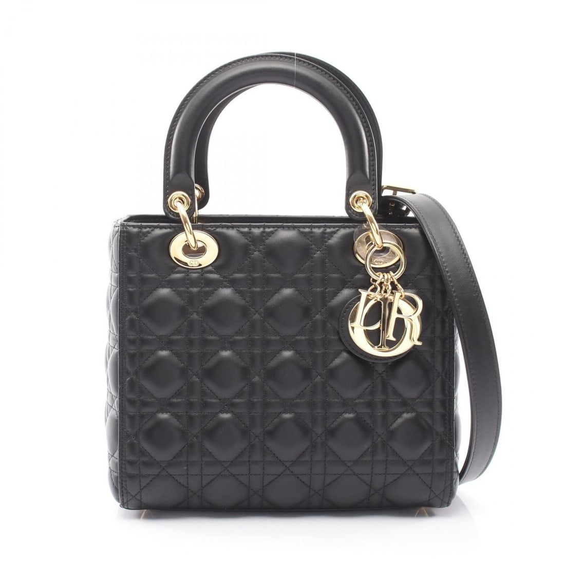 Christian Dior Dior LADY DIOR Cannage 2-Way Handbag, Lambskin Leather, Women's, Black: --- Catalog ---Category: SizeSize (HxWxD): 20cm x 24cm x 12cm / 7.87'' x 9.44'' x 4.72''Category: DesignType: HandbagColor: BlackGender: WomenMaterial: Leather Leather/Fur Type: LambskinCategory: Gene