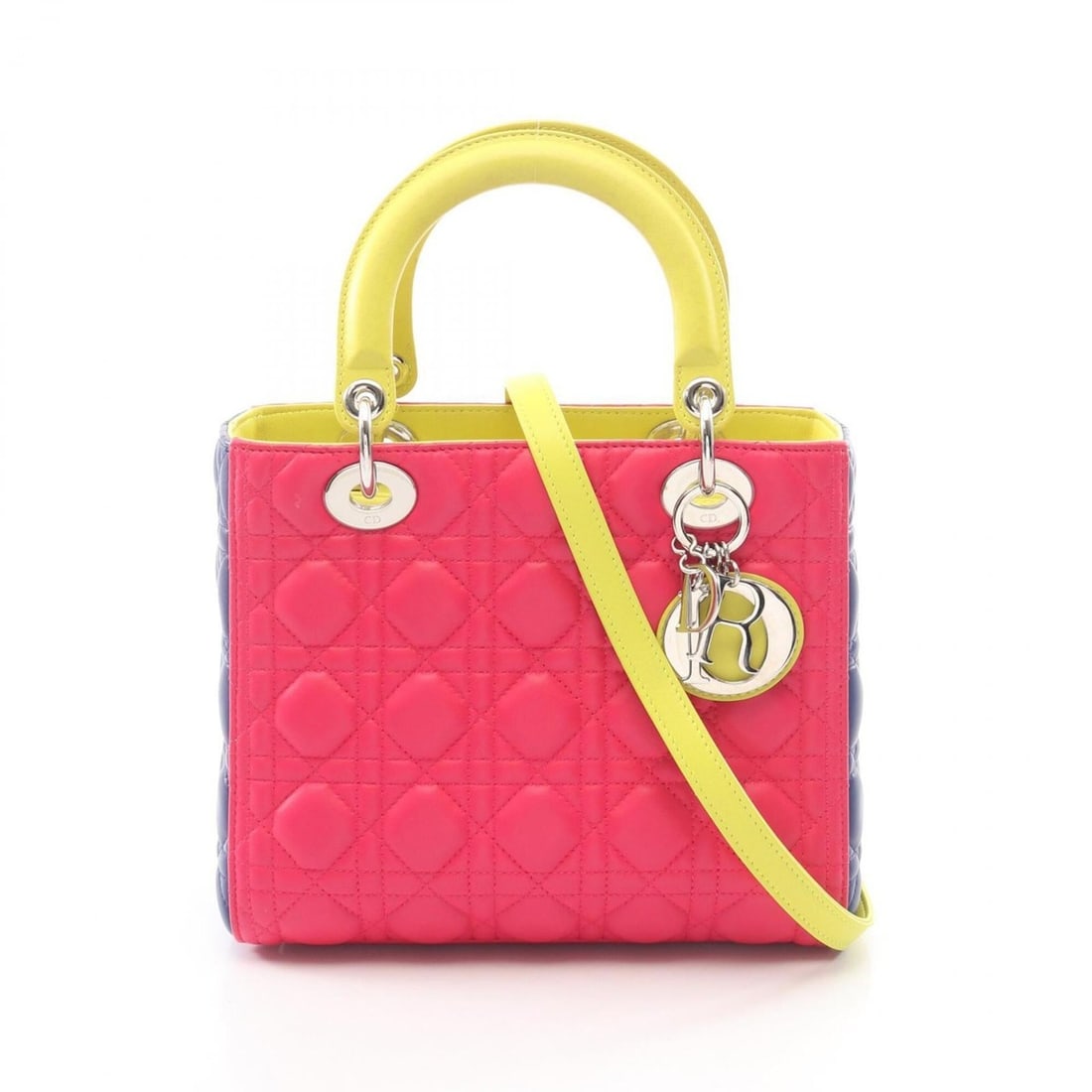 Christian Dior Dior LADY DIOR Cannage 2-Way Handbag, Lambskin Leather, Women's, Pink, Blue, Yellow (1 of 8)