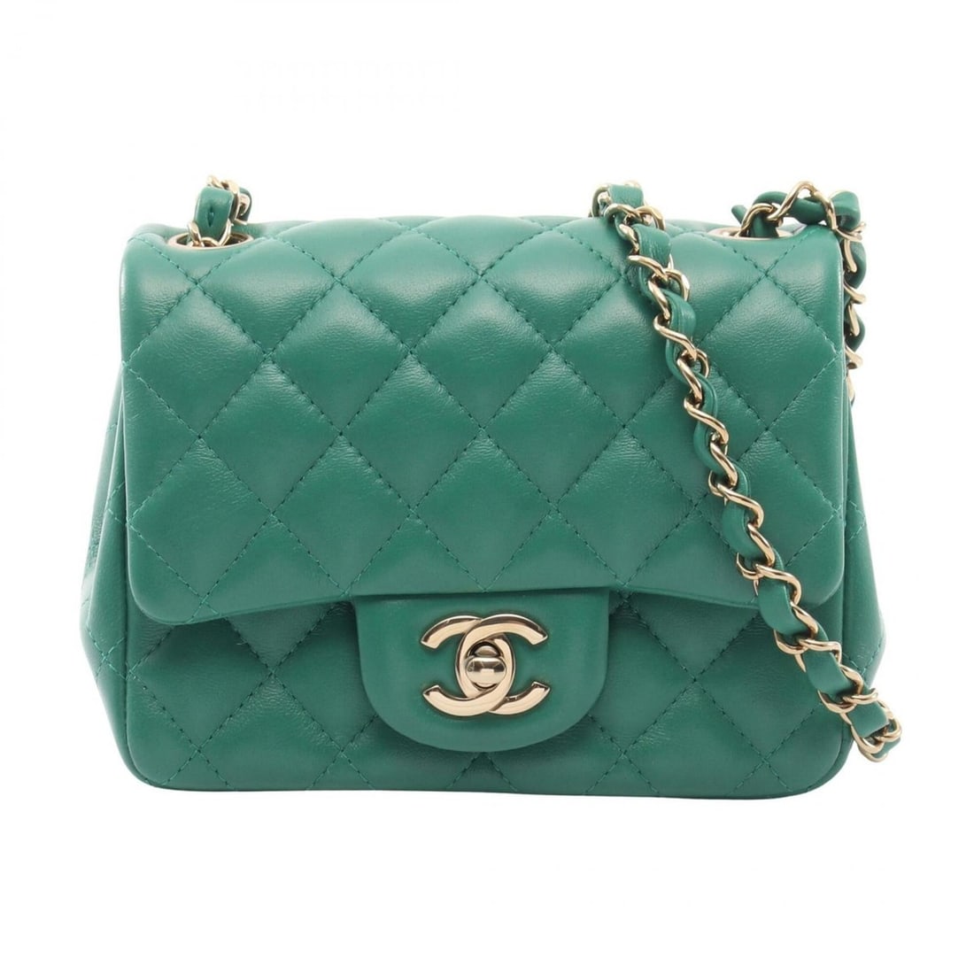 Chanel Mini Matelassé Shoulder Bag/Handbag, Lambskin Leather, Women's, Green, A35200: --- Catalog ---Category: SizeSize (HxWxD): 13cm x 17cm x 8cm / 5.11'' x 6.69'' x 3.14''Category: DesignType: Handbag, Shoulder bagColor: GreenGender: WomenMaterial: Leather Leather/Fur Type: LambskinC