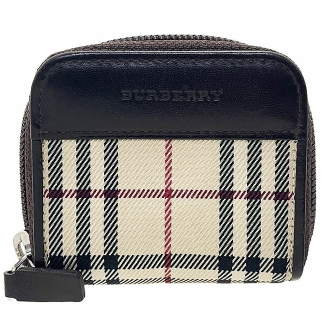Burberry Check Double Zip Coin Case, Nylon & Leather, Beige Dark Brown, Round, SS-17171: --- Catalog ---Category: SizeSize (HxWxD): 7cm x 8cm x 3.5cm / 2.75'' x 3.14'' x 1.37''Category: DesignType: Coin purse/coin caseColor: Beige, Dark brownGender: WomenClosure: ZipperMaterial: Nylon , L