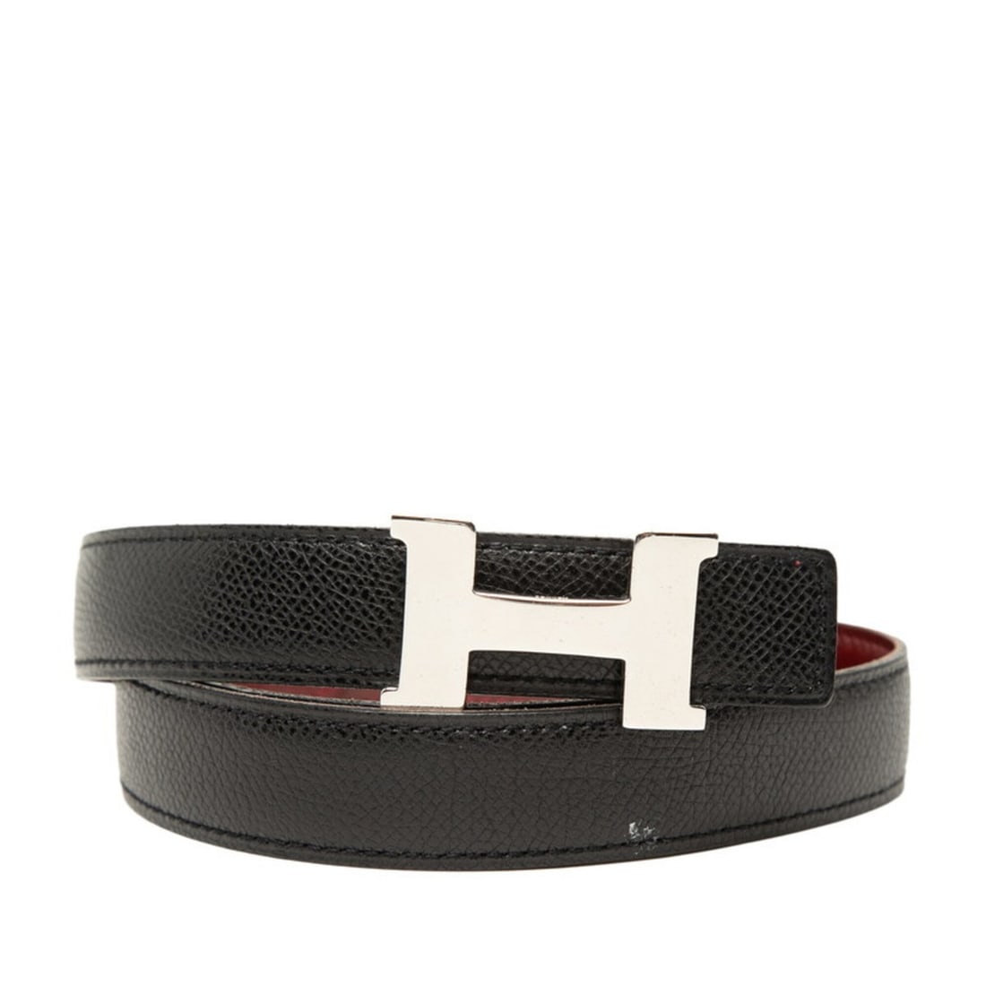 Hermes Constance H Belt, Size 80, Black and Red Courchevel Leather, Women's.: --- Catalog ---Category: SizeWidth: 2.3cm / 0.9''Length: 76.5cm - 81.5cm / 30.11'' - 32.08''Category: DesignType: Standard beltColor: Black, Red colorGender: WomenCategory: GeneralLine: ConstanceBrand