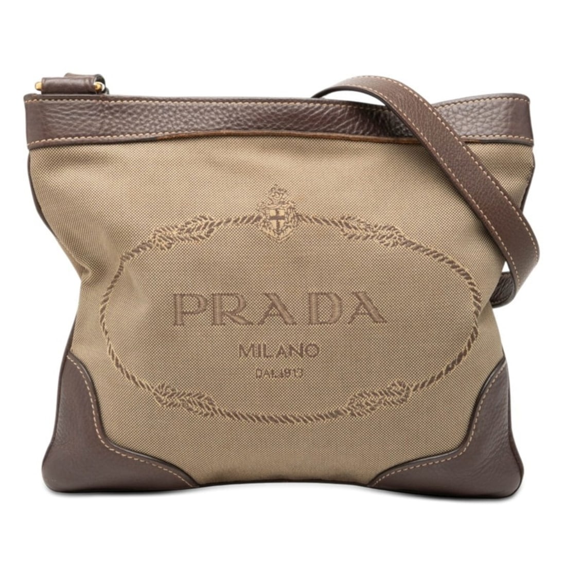 Prada Canapa Crossbody Shoulder Bag, Brown Canvas Leather, Women's PRADA: --- Catalog ---Category: SizeSize (HxWxD): 22cm x 26cm x 2cm / 8.66'' x 10.23'' x 0.78''Category: DesignType: Shoulder bagColor: BrownGender: WomenMaterial: Canvas , Leather Category: GeneralLine: Can