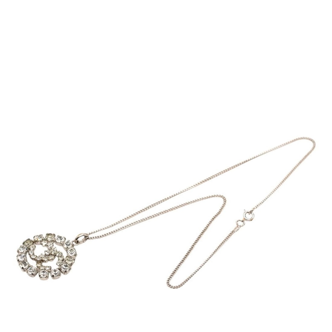 Chanel Coco Mark Necklace, Silver Metal Rhinestone, Women's CHANEL: --- Catalog ---Category: SizePendant Size: 32.1mm x 32.1mm / 1.26'' x 1.26''Neck Circumference: 45 cm / 17.71''Category: DesignColor: SilverStone: RhinestoneGender: WomenMaterial: MetalNecklace Type: 
