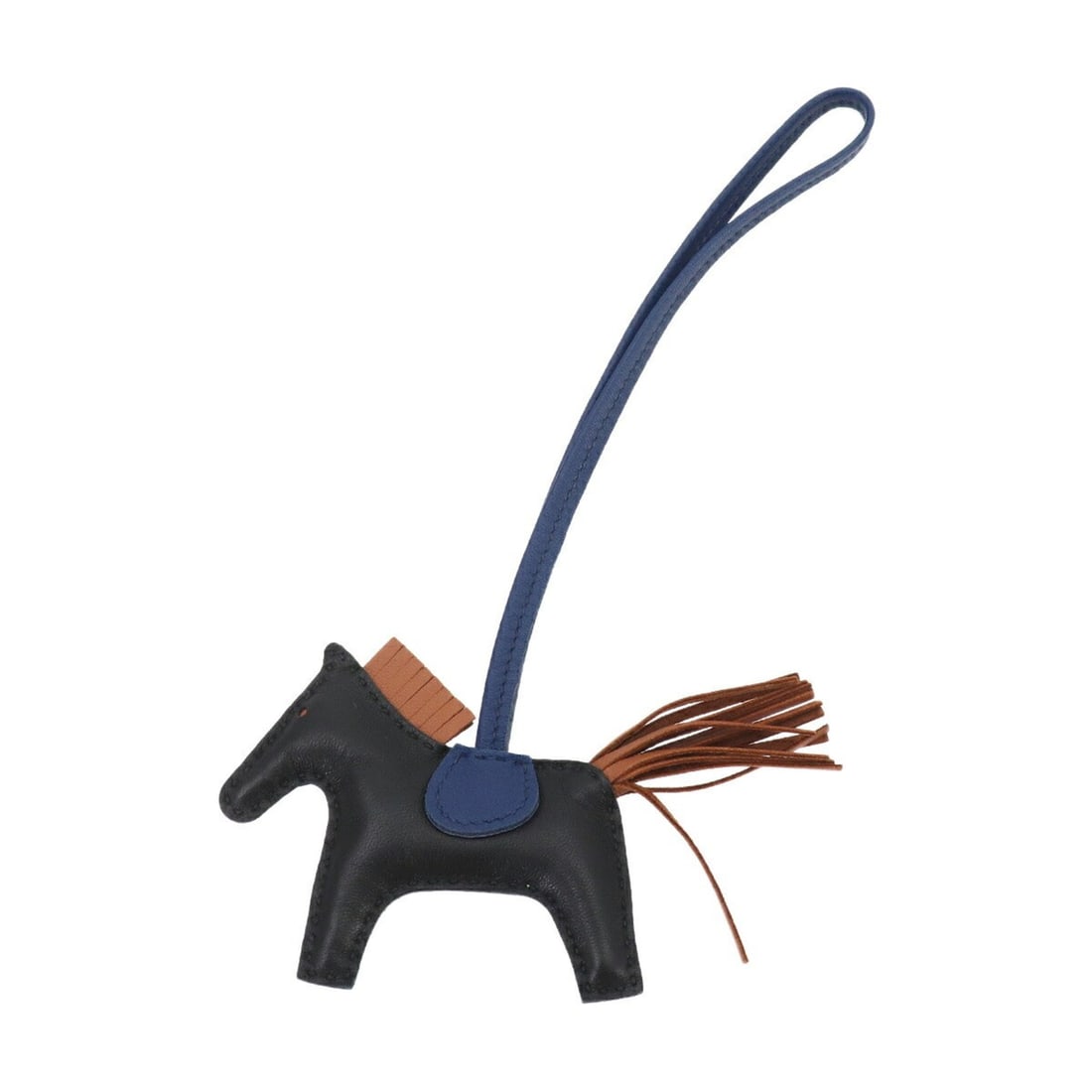 Hermes Rodeo PM accessory bag charm in Agneau Milo black, gold, and blue sapphire, with a D stamp.: --- Catalog ---Category: SizeSize (HxWxD): 75.00mm x 125.00mm / 2.95'' x 4.92''Category: DesignType: Handbag charmColor: BlackGender: Men,WomenMaterial: Agneau MiloCategory: GeneralBrand: