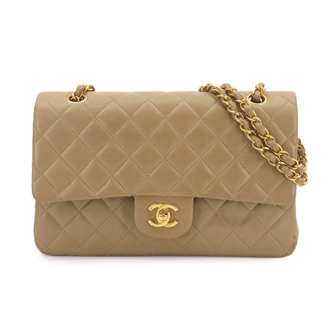 Chanel Matelasse 25 Chain Shoulder Handbag, Lambskin, Beige, A01112, Gold Hardware (1 of 10)