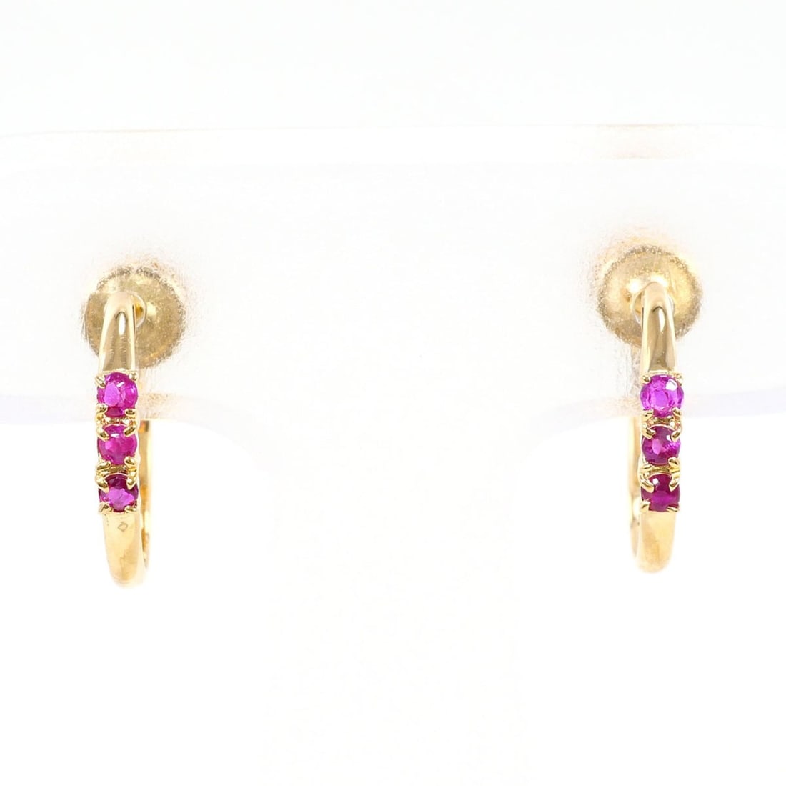 18K (18-karat) Yellow Gold Earrings with Rubies, Total Weight 1.4g, Like New Condition. (1 of 11)