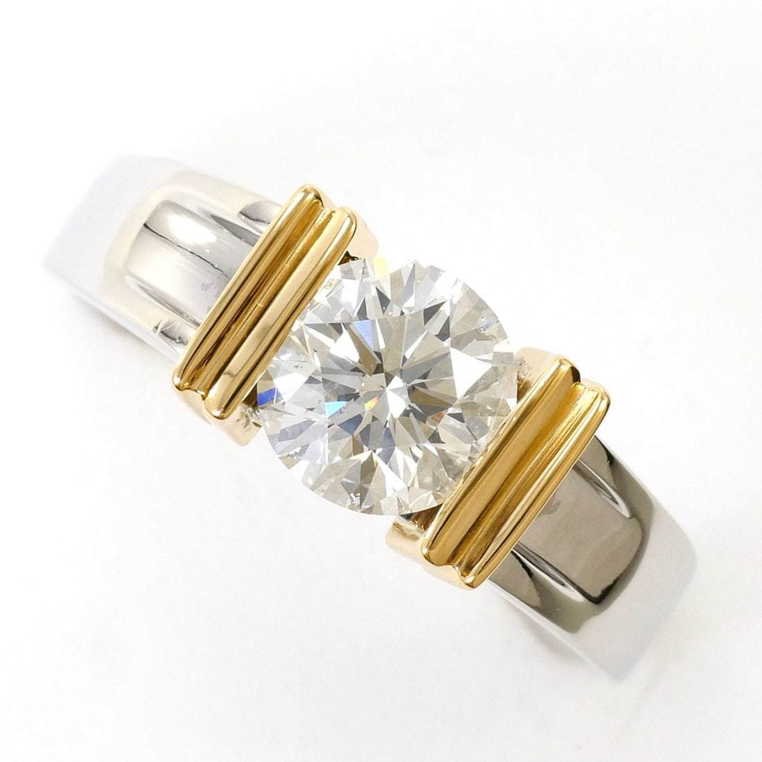 PT900 Platinum 18K Yellow Gold Ring with 1 Diamond (1.091ct, SI2 clarity, certified), Total Weight (1 of 14)