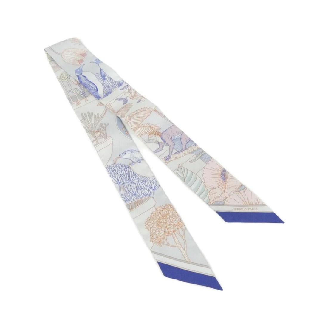 Hermes Precious Paradise Twilly 064094S Scarf/Muffler: --- Catalog ---Category: SizeSize (LxW): 5cm x 86cm / 1.96'' x 33.85''Category: DesignType: ScarfColor: GrayGender: WomenMaterial: Silk Category: GeneralMPN: 064094SBrand: Hermes--- Item List ---Secti