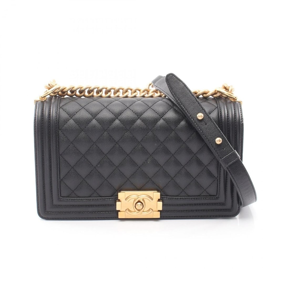 Chanel Boy Shoulder Bag/Handbag, Caviar Leather (Grained Calfskin), Women's, Black, A67086: --- Catalog ---Category: SizeSize (HxWxD): 14.5cm x 25cm x 7cm / 5.7'' x 9.84'' x 2.75''Category: DesignType: Handbag, Shoulder bagColor: BlackGender: WomenMaterial: Grained Calfskin Category: General