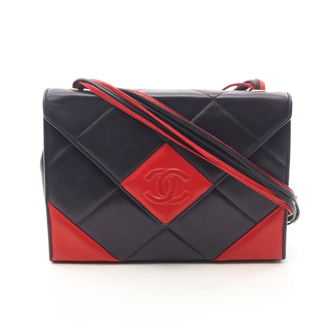 Chanel CHANEL Diamond Stitch Shoulder Bag Handbag Lambskin (Sheepskin) Women's Navy/Red (1 of 20)