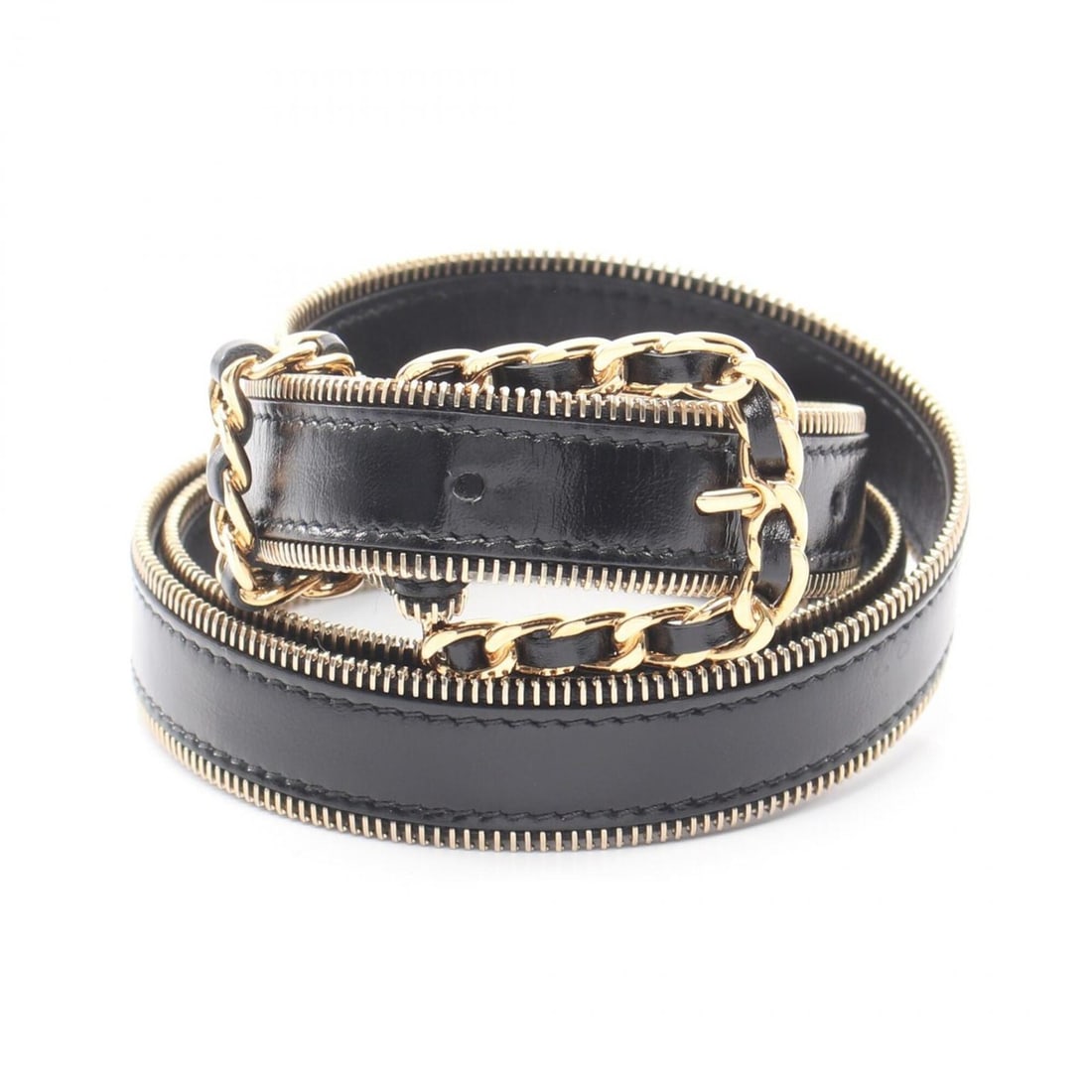 Chanel Coco Mark Leather Belt, GP (Gold Plated), Women's, Black/Gold Tone (1 of 20)