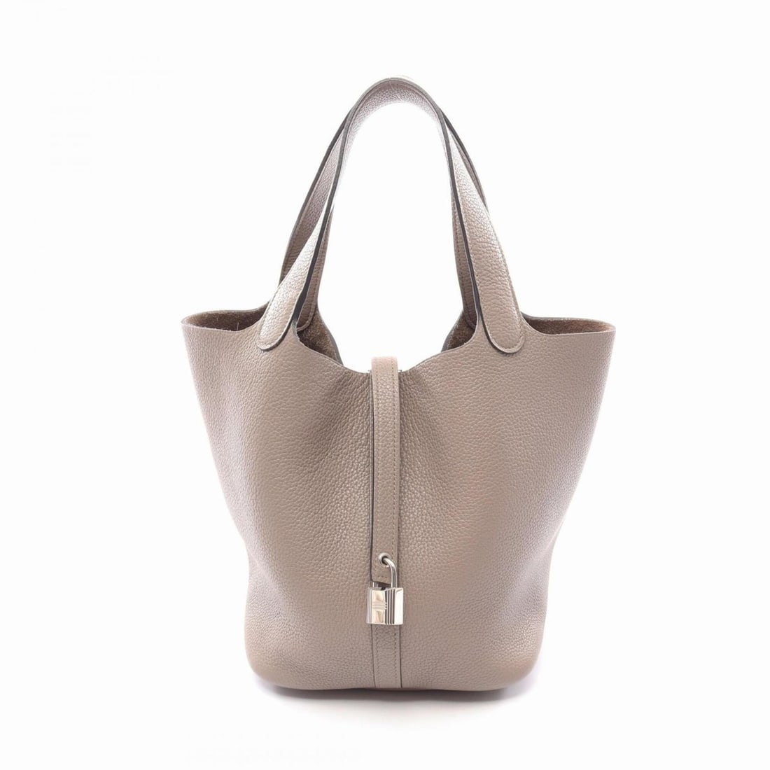Hermes Picotin Lock MM Handbag, Leather, Taurillon Clemence Women's, Beige: --- Catalog ---Category: SizeSize (HxWxD): 21cm x 22cm x 17cm / 8.26'' x 8.66'' x 6.69''Category: DesignType: HandbagColor: Beige, Gris TourterelleGender: WomenMaterial: Taurillon clemence leather Cat