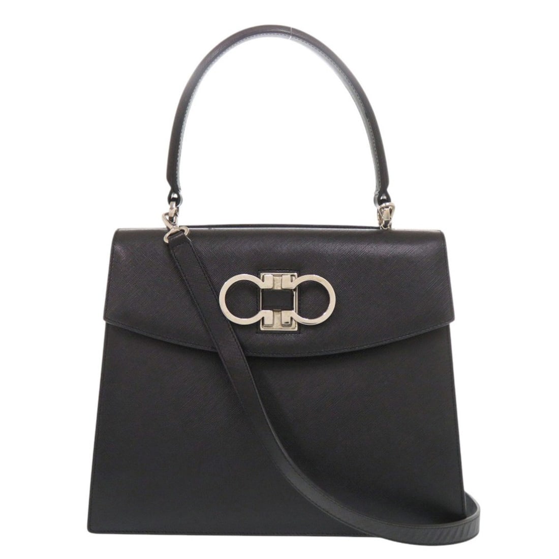 Salvatore Ferragamo Double Gancini Leather Black 2-way Handbag Shoulder Bag 0591Salvatore: --- Catalog ---Category: SizeSize (HxWxD): 23.5cm x 27.5cm x 8cm / 9.25'' x 10.82'' x 3.14''Category: DesignType: Handbag, Shoulder bagColor: BlackGender: WomenMaterial: Leather Category: GeneralBrand