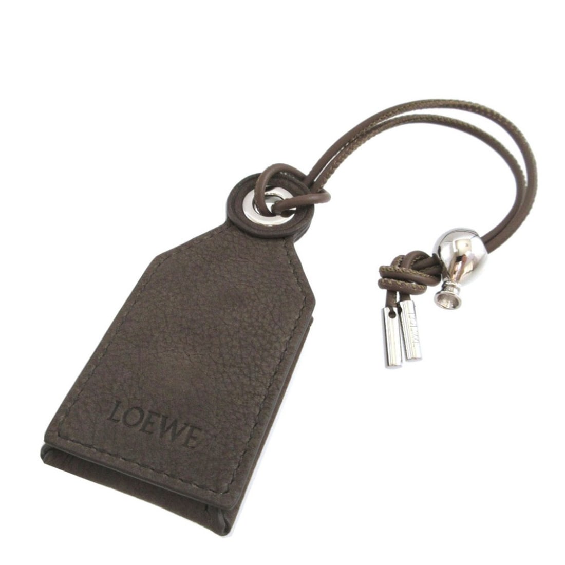 Loewe Puzzle Leather Brown Accessory Bag Charm Keychain 0478LOEWE: --- Catalog ---Category: SizeSize (HxWxD): 9.5cm x 4.5cm / 3.74'' x 1.77''Category: DesignType: KeyringColor: Brown, SilverGender: Women,MenMaterial: LeatherCategory: GeneralBrand: LoeweCountry of Ori
